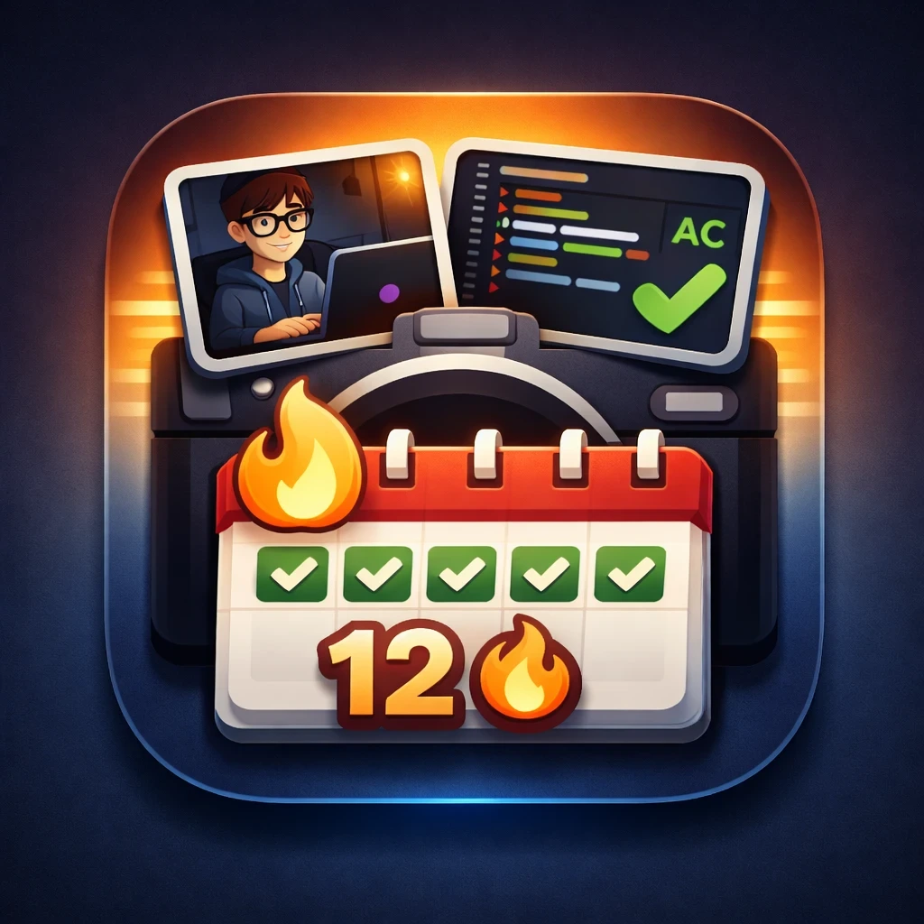 The Leet Streak app icon: a camera, a calendar of checked days and a streak flame.