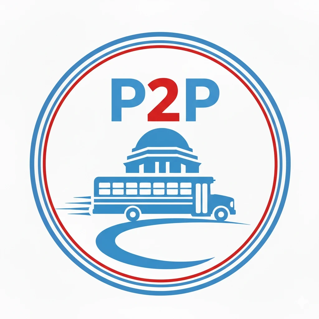 The P2P Live logo: a bus passing in front of the UNC dome inside a blue and red ring.