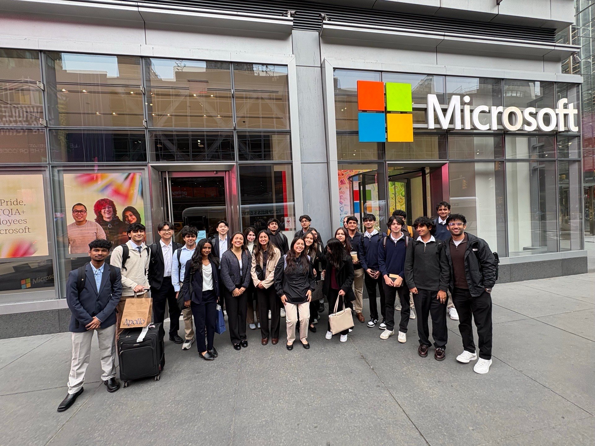 The Tech Trek group outside Microsoft's New York City storefront.